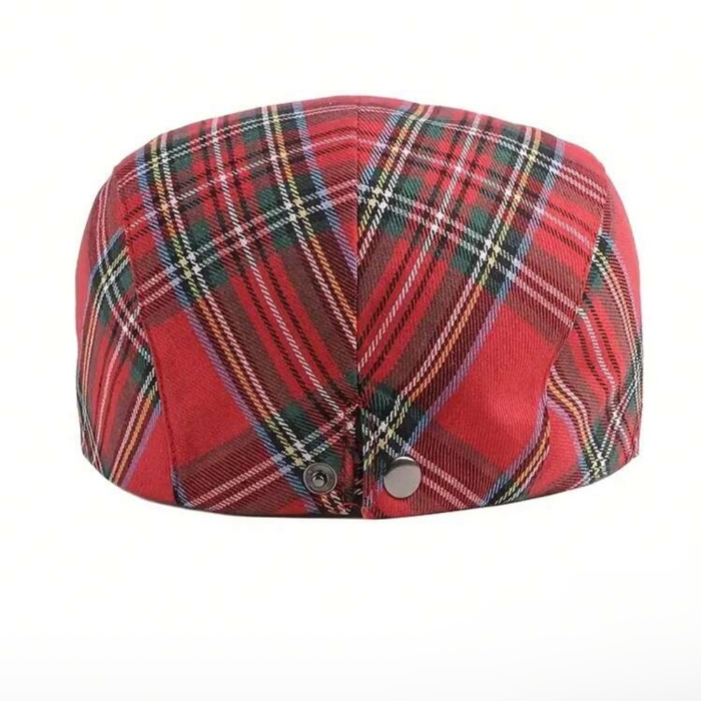 Stylish Red Plaid Flat Cap - Picture 3 of 3